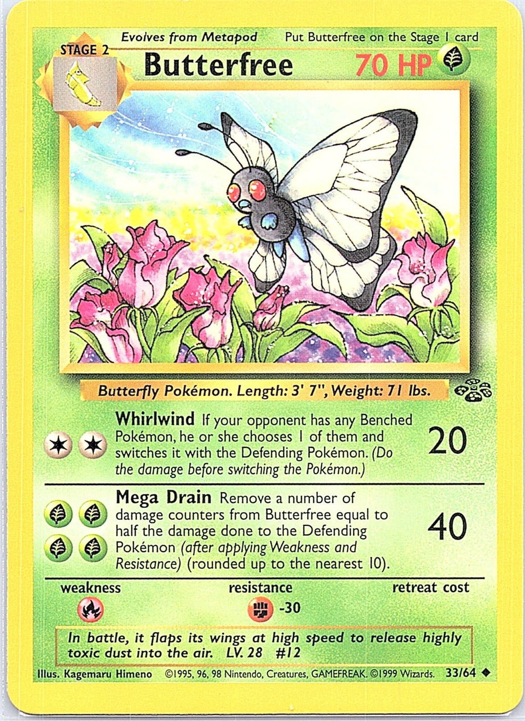 1999 - Pokémon TCG - Butterfree - Jungle - 33/64 - LP - Unlimited - Pack Daddies Card Co
