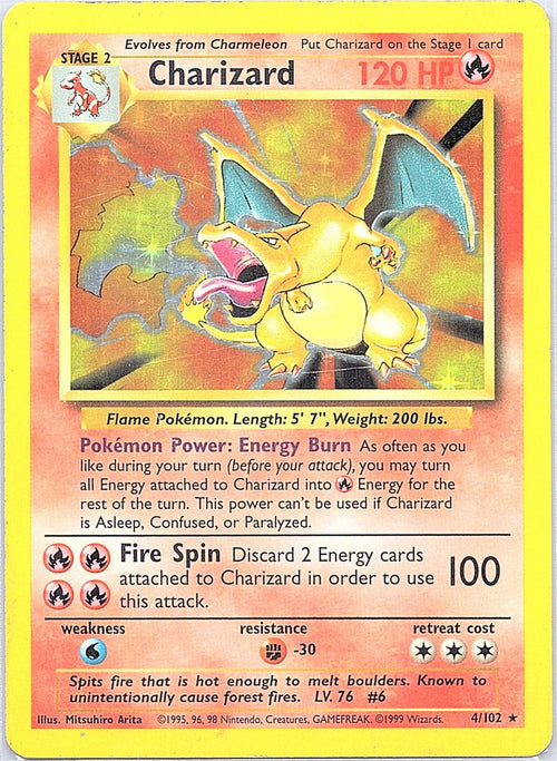 1999 - Pokémon TCG - Charizard - Base Set - 004/102 - DMG - Holo - Pack Daddies Card Co