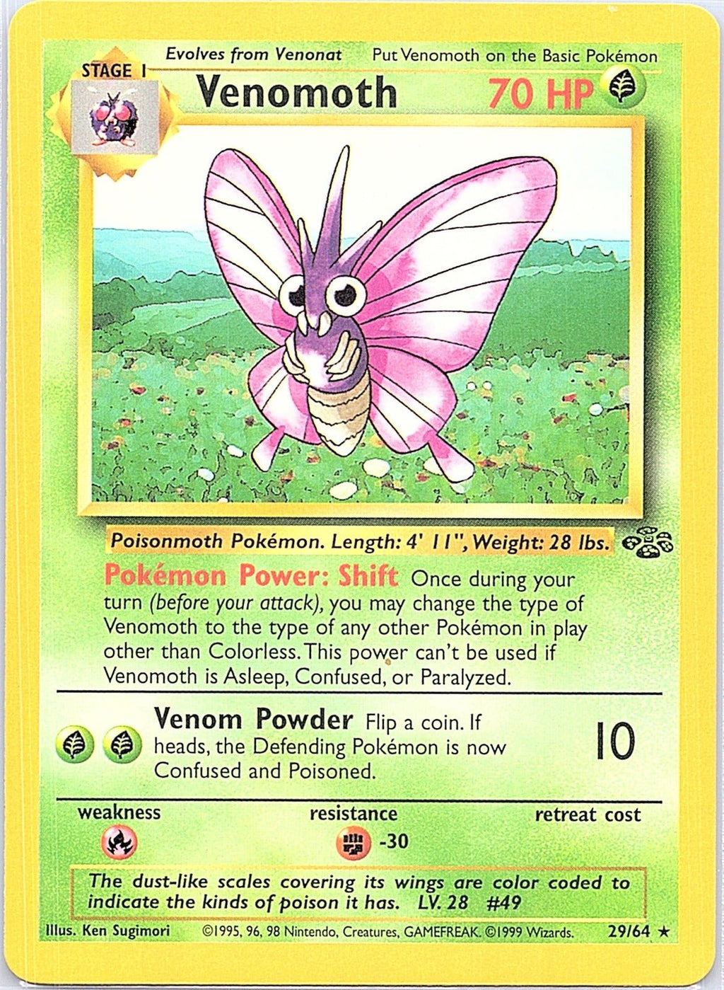 1999 - Pokémon TCG - Venomoth (29) - Jungle - 29/64 - LP - Unlimited - Pack Daddies Card Co