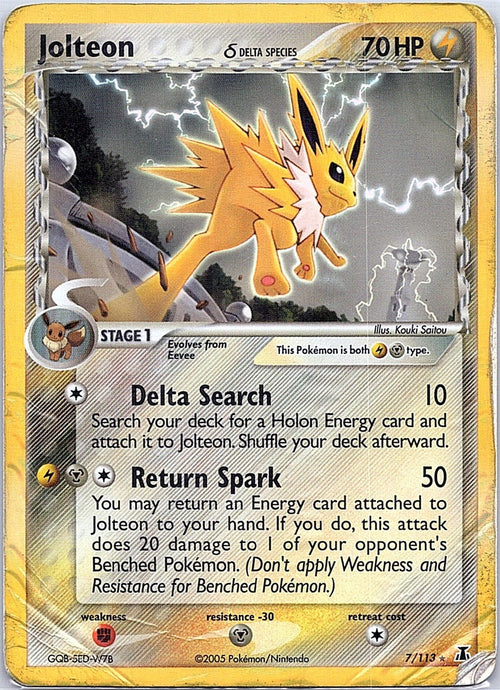 2005 - Pokémon TCG - Jolteon (Delta Species) - Delta Species - 7/113 - DMG - Reverse Holo - Pack Daddies Card Co