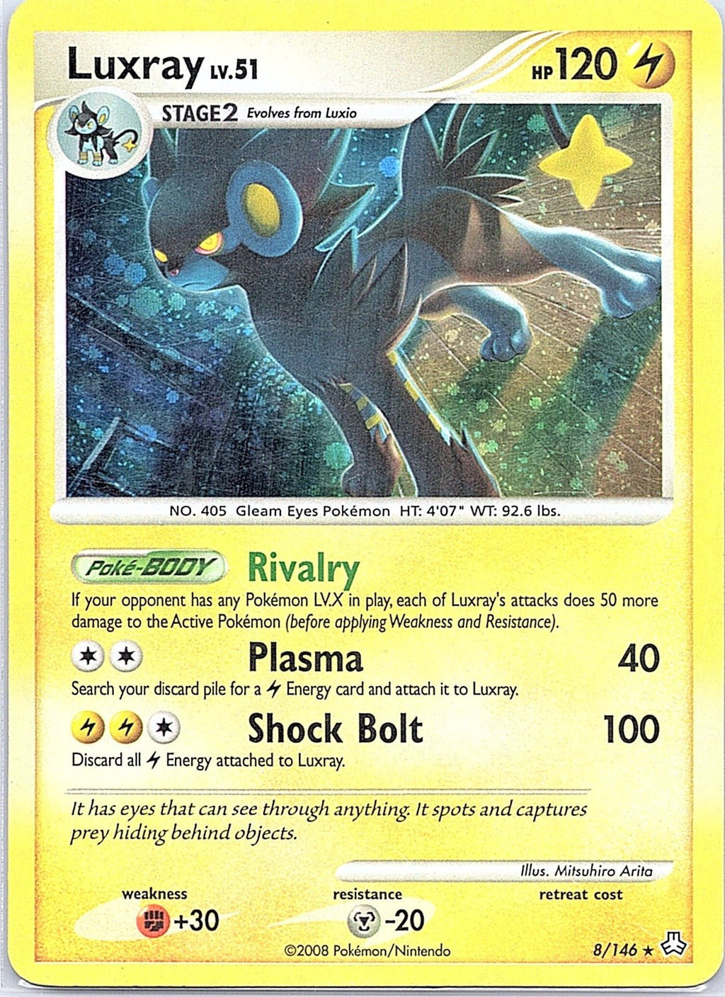 2008 - Pokémon TCG - Luxray - Legends Awakened - 8/146 - MP - Holo - Pack Daddies Card Co