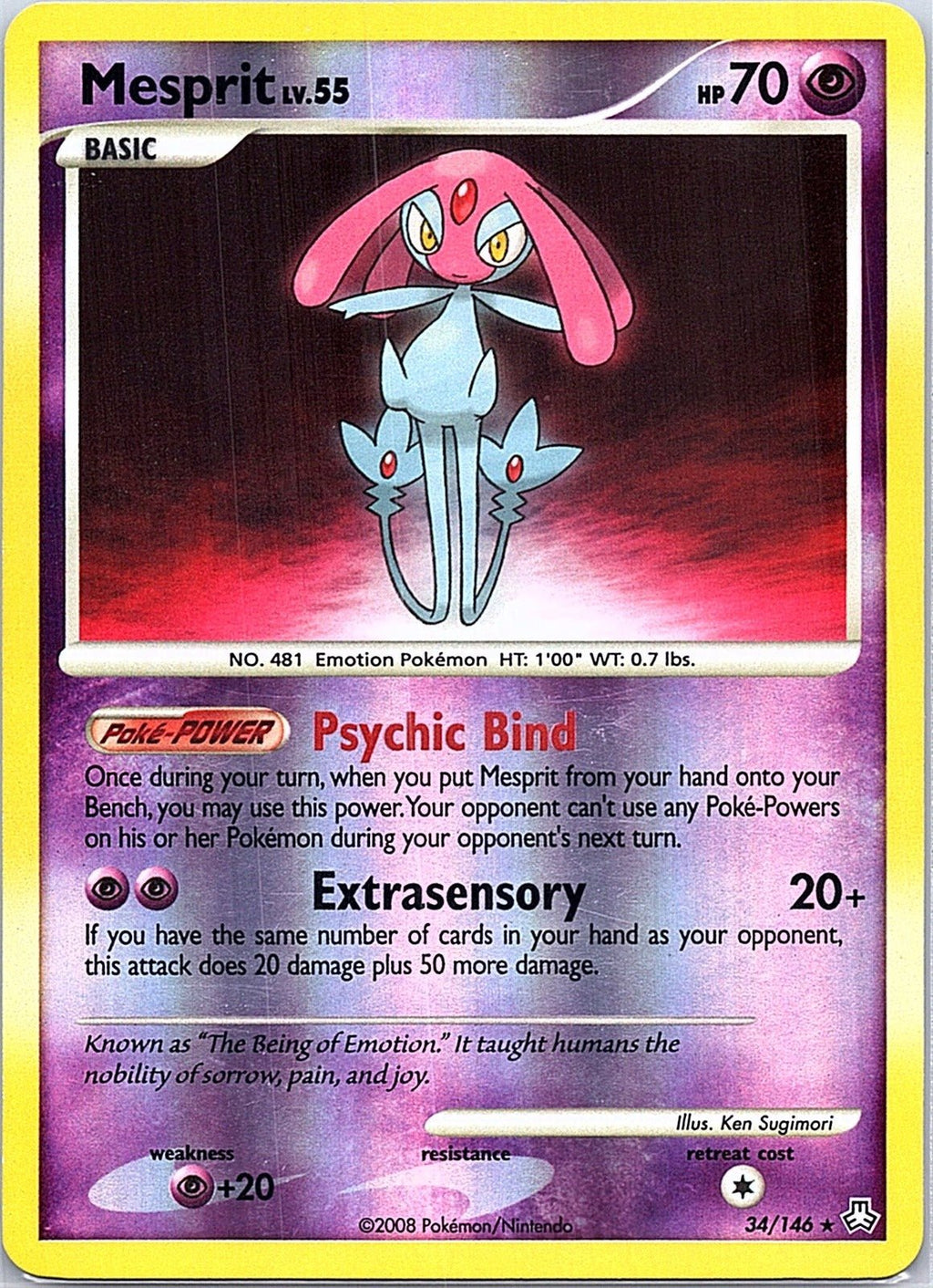 2008 - Pokémon TCG - Mesprit - Legends Awakened - 34/146 - MP - Reverse Holo - Pack Daddies Card Co