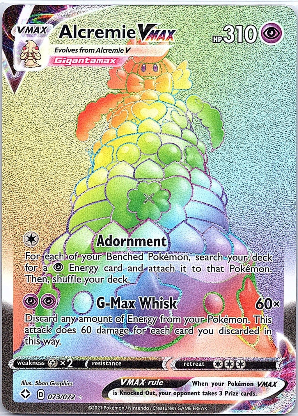 2021 - Pokémon TCG - Alcremie VMAX (Secret) - Shining Fates - 073/072 - NM - Pack Daddies Card Co