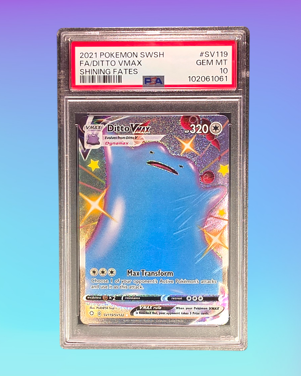 2021 - Pokémon TCG - Ditto VMAX Shining Fates: Shiny Vault - SV119/SV122 - PSA 10 - Pack Daddies Card Co
