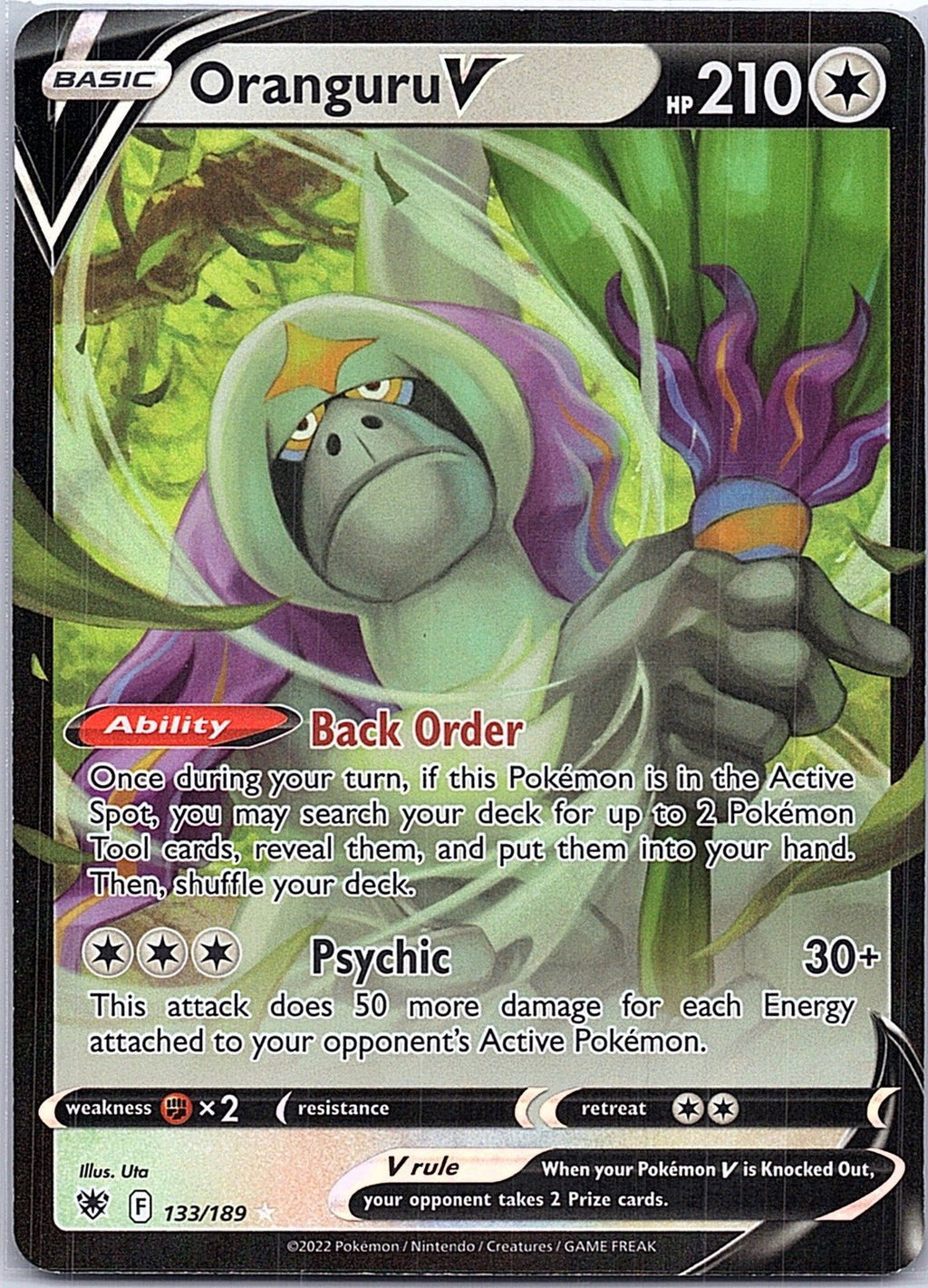 2022 - Pokémon TCG - Oranguru V - SWSH10: Astral Radiance - 133/189 - NM - Pack Daddies Card Co