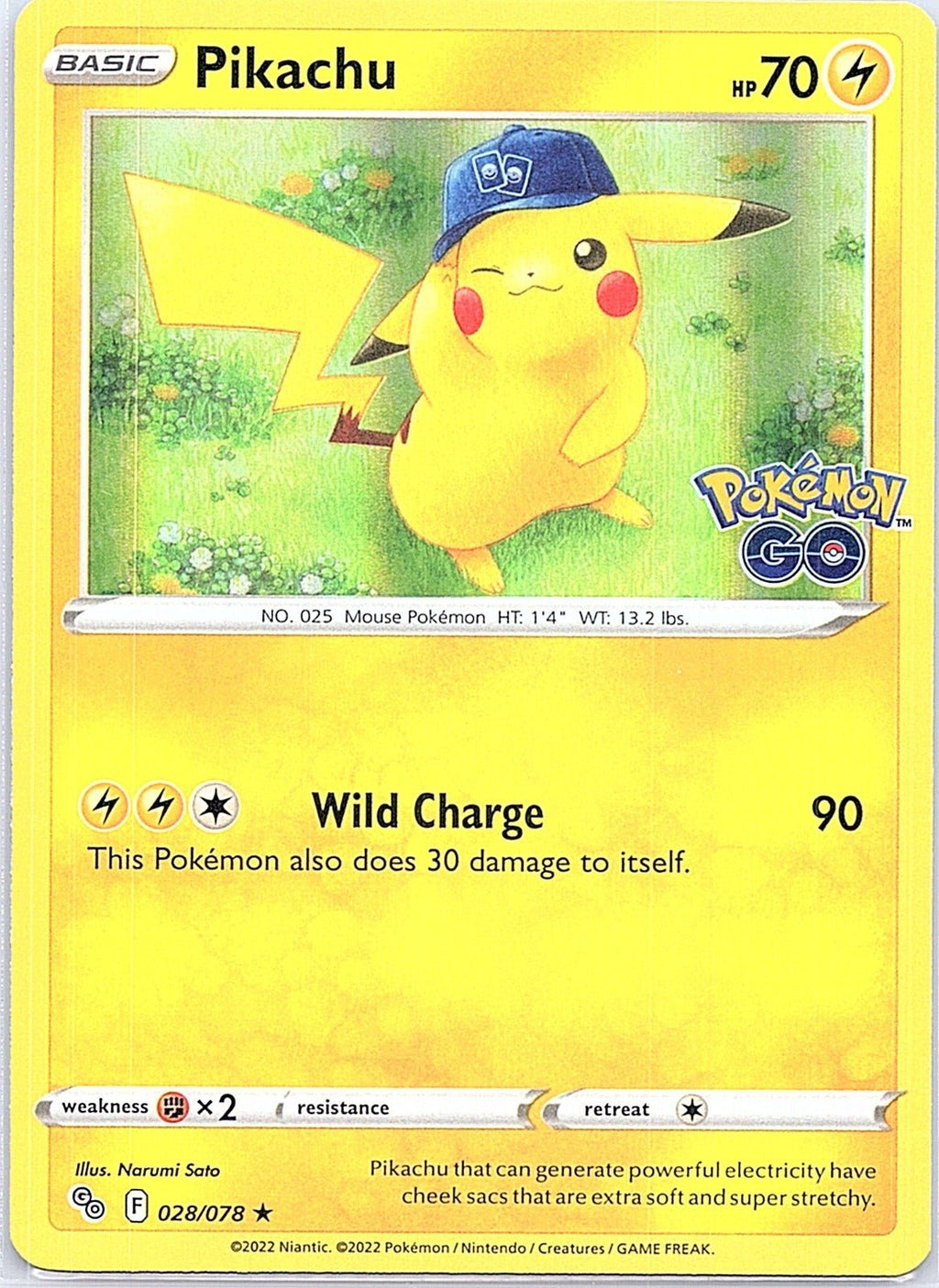 2022 - Pokémon TCG - Pikachu (28) - Pokemon GO - 028/078 - LP - Holo - Pack Daddies Card Co