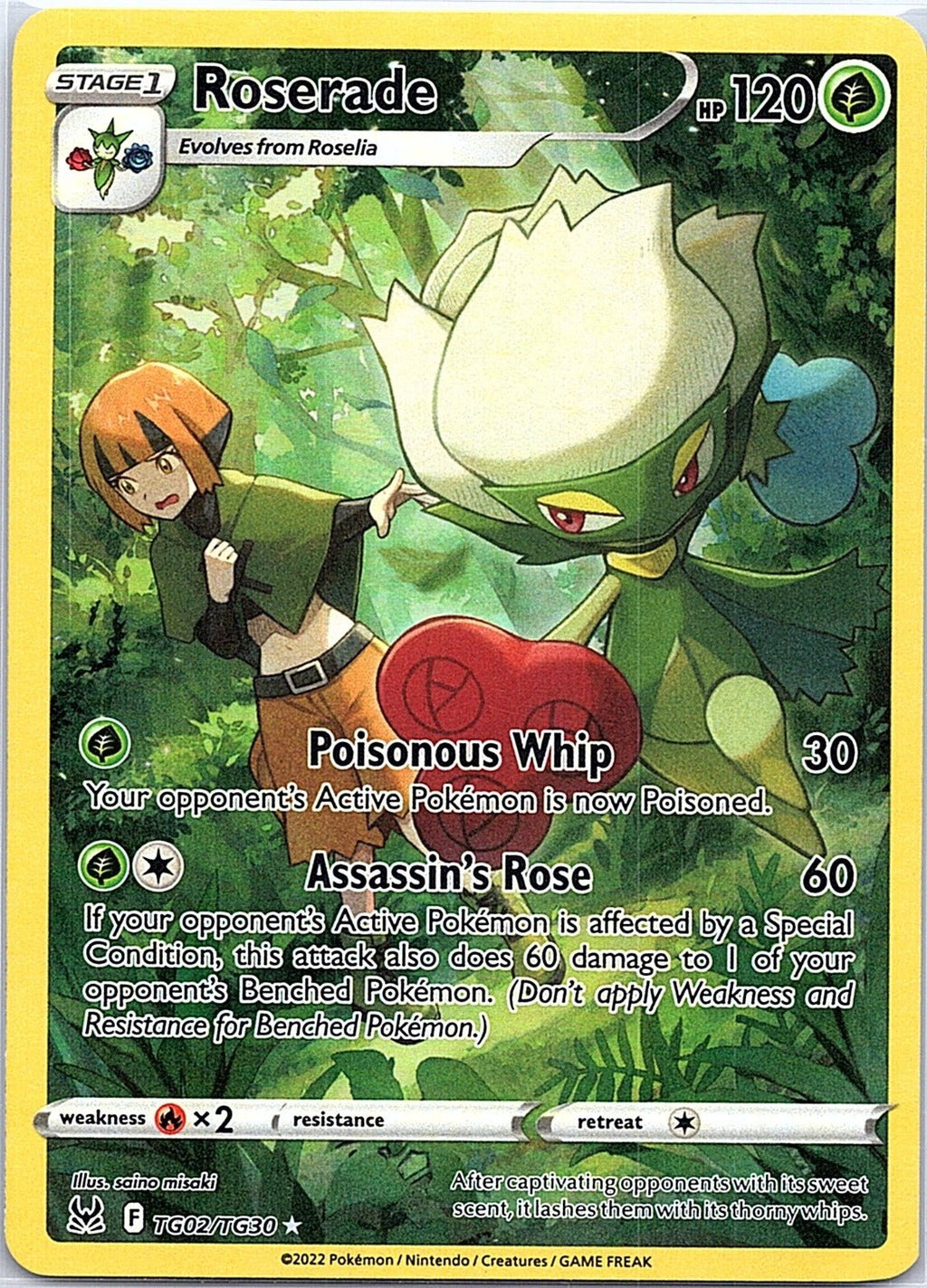 2022 - Pokémon TCG - Roserade - SWSH11: Lost Origin Trainer Gallery - TG02/TG30 - NM - Pack Daddies Card Co