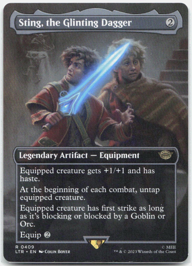 2023 - Magic: The Gathering - Sting, the Glinting Dagger (Borderless) - Universes Beyond: The Lord of the Rings: Tales of Middle-earth - 409 - NM - Pack Daddies Card Co