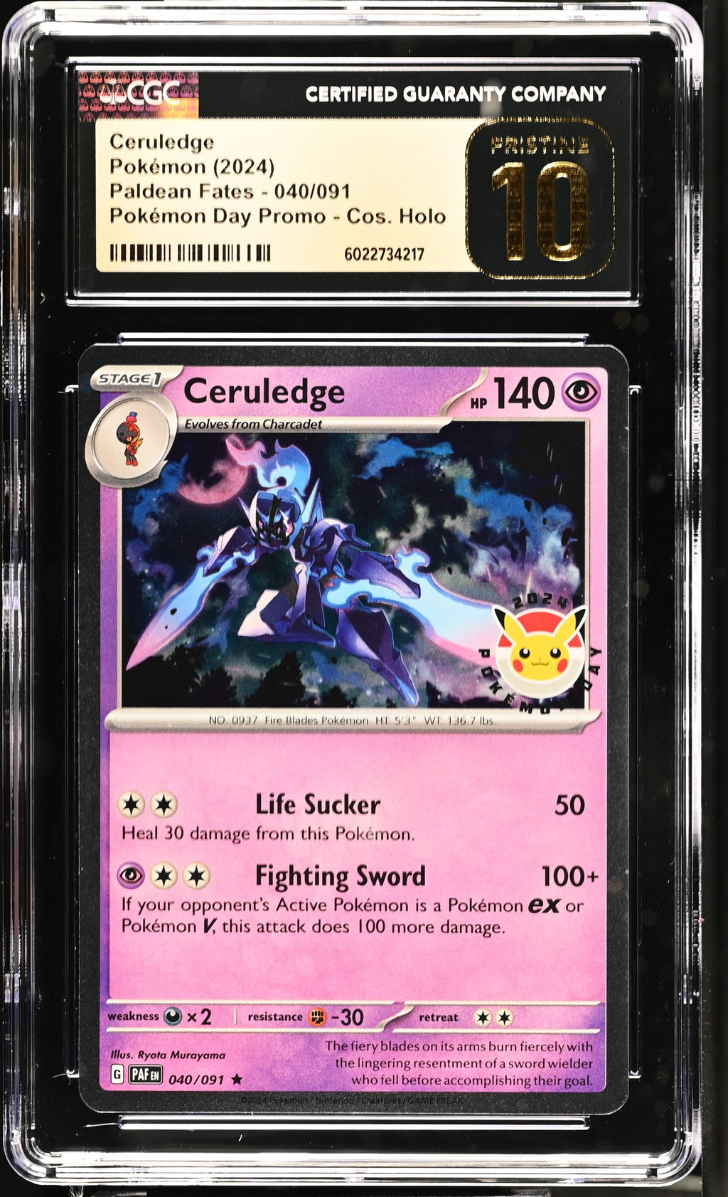 2024 - Pokémon TCG - Ceruledge - Paldean Fates (Pokemon Day 2024) - 040/091 - CGC Pristine 10 - Pack Daddies Card Co