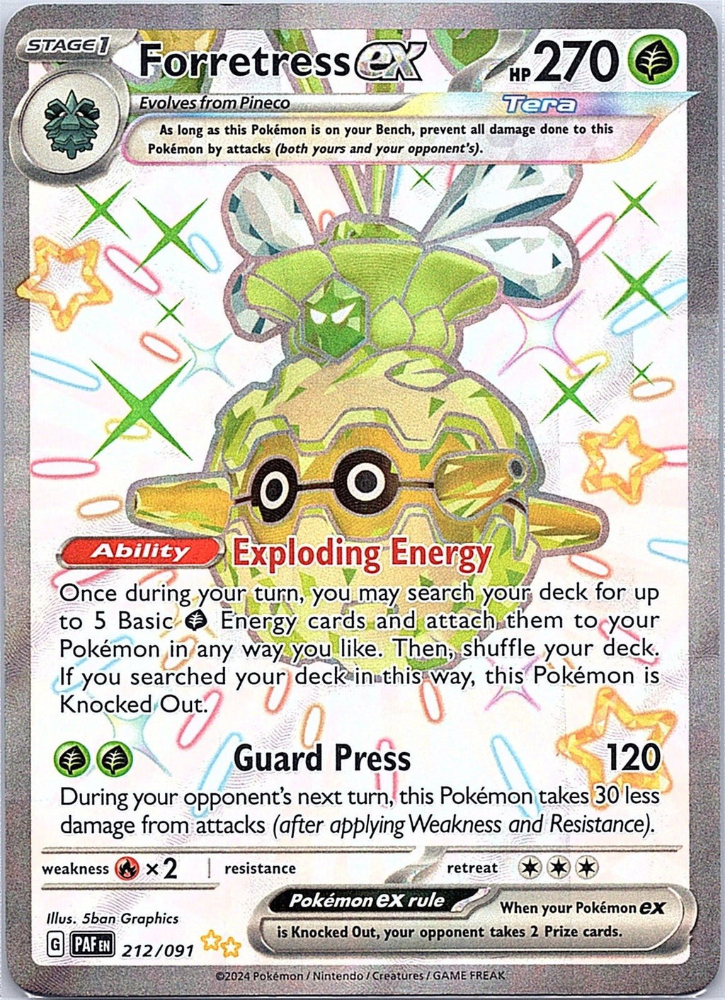 2024 - Pokémon TCG - Forretress ex - SV: Paldean Fates - 212/091 - NM - Pack Daddies Card Co