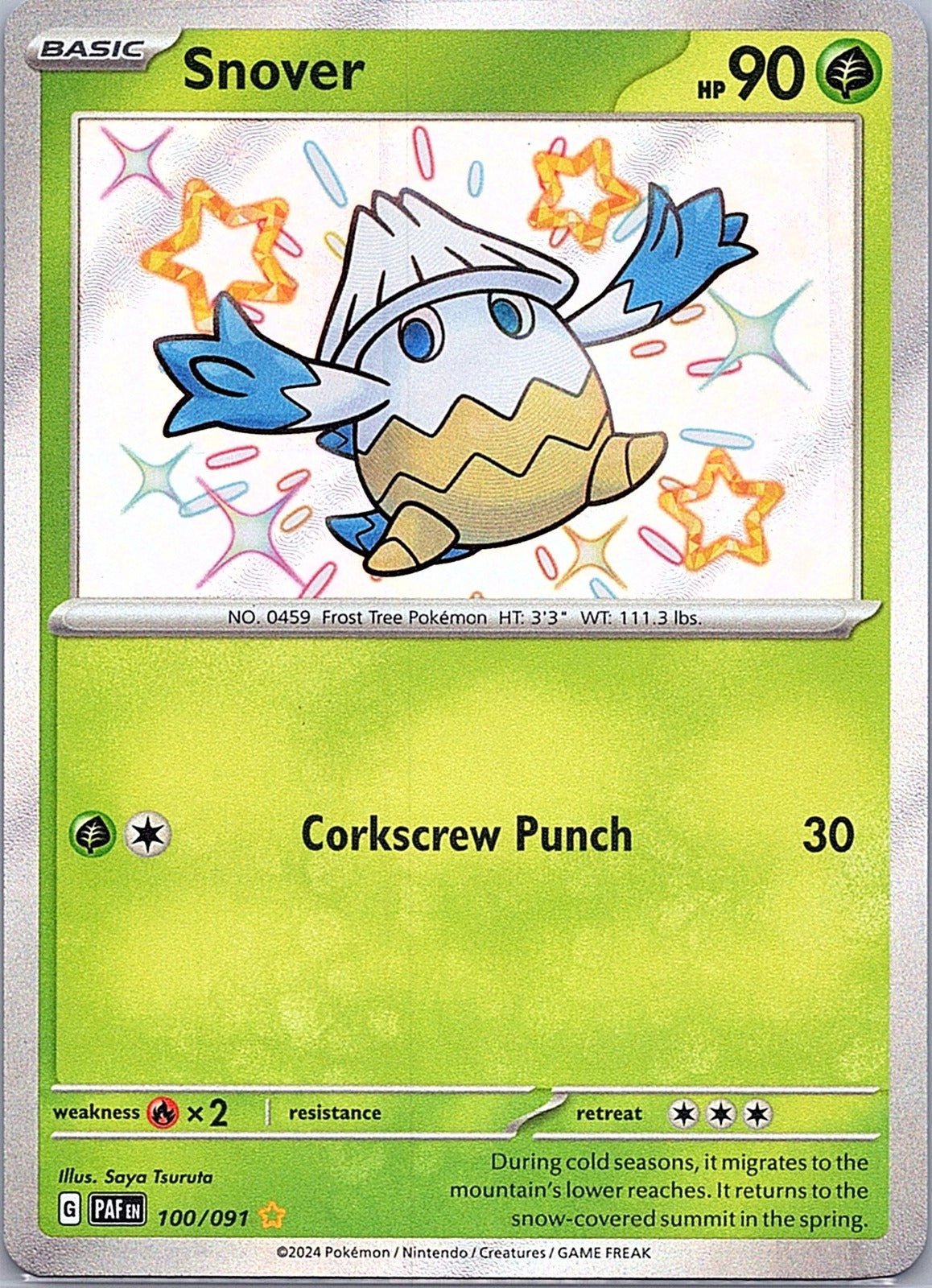 2024 - Pokémon TCG - Snover - SV: Paldean Fates - 100/091 - NM - Holo - Pack Daddies Card Co