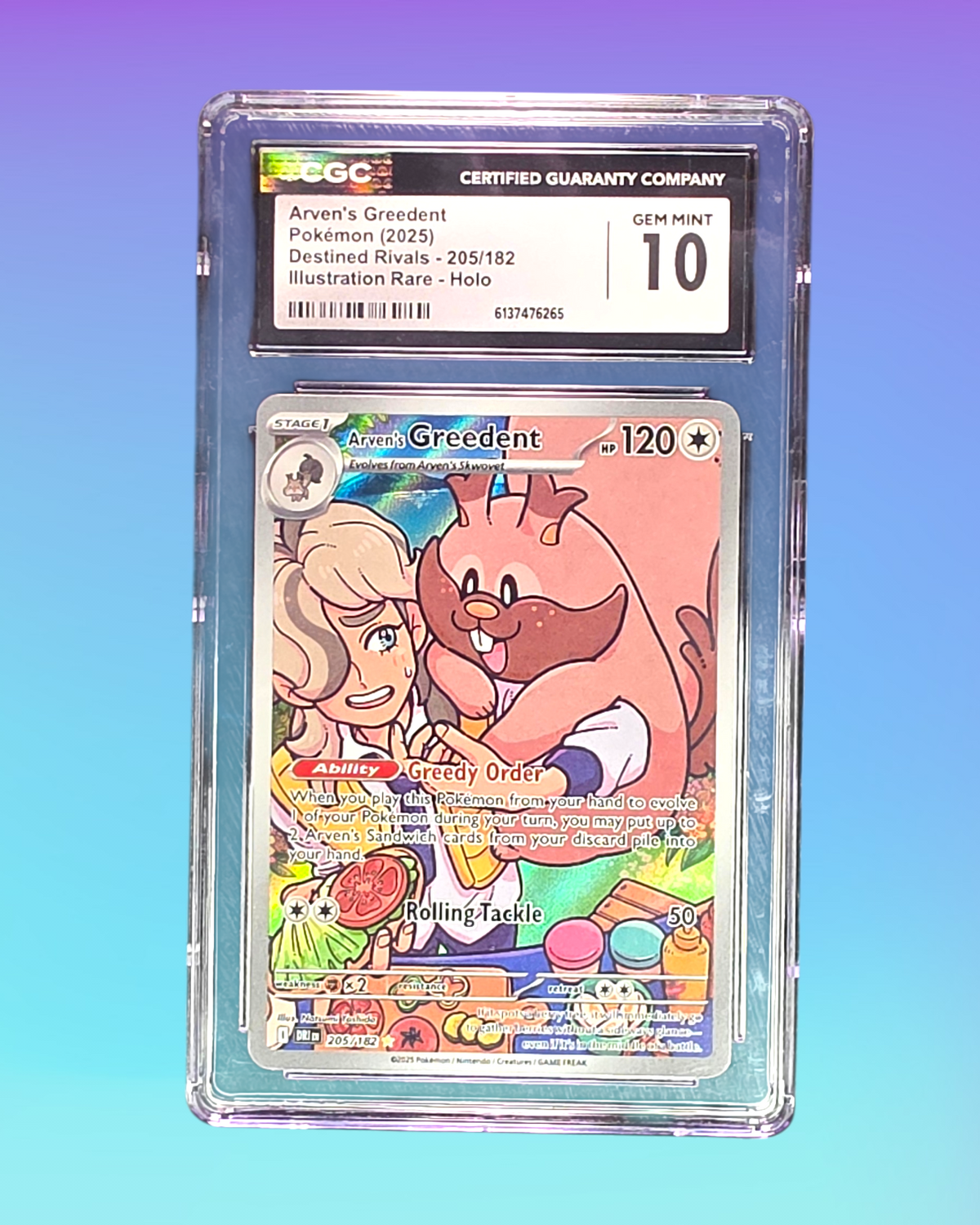 2025 - Pokemon TCG - Arven's Greedent - SV10: Destined Rivals - 205/182 - CGC 10 - Pack Daddies Card Co