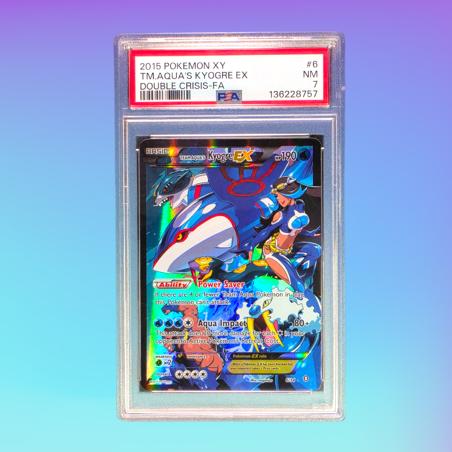2015 Pokémon TCG - XY - Team Aqua's Kyogre EX - Double Crisis - #6/34 - PSA 7