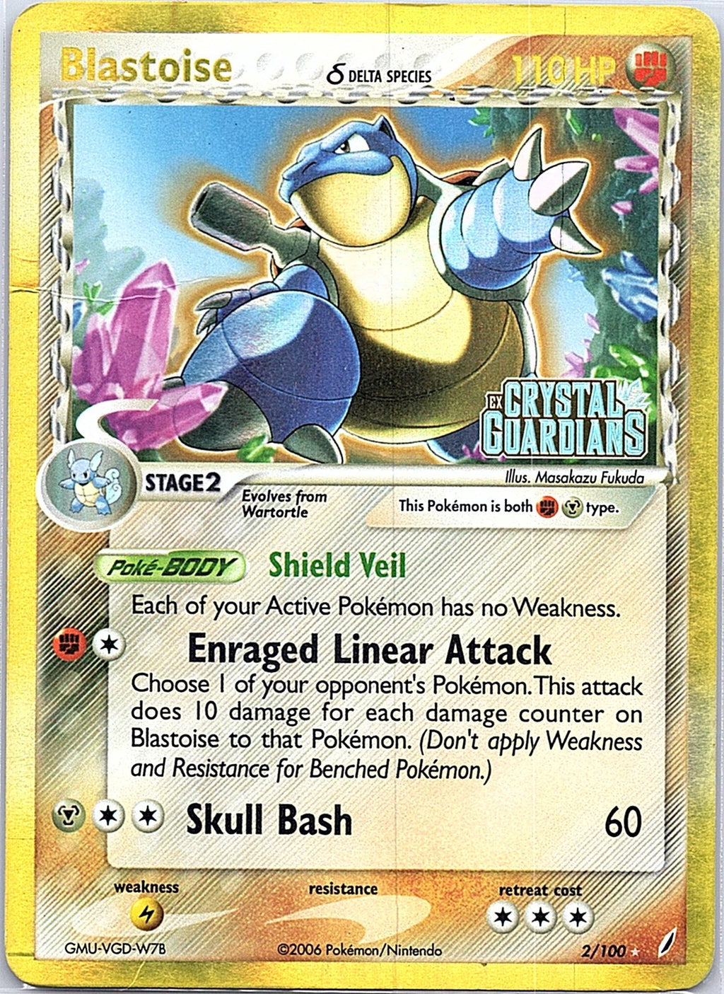 2006 - Pokémon TCG - Blastoise (Delta Species) - Crystal Guardians - 2/100 - DMG - Reverse Holo