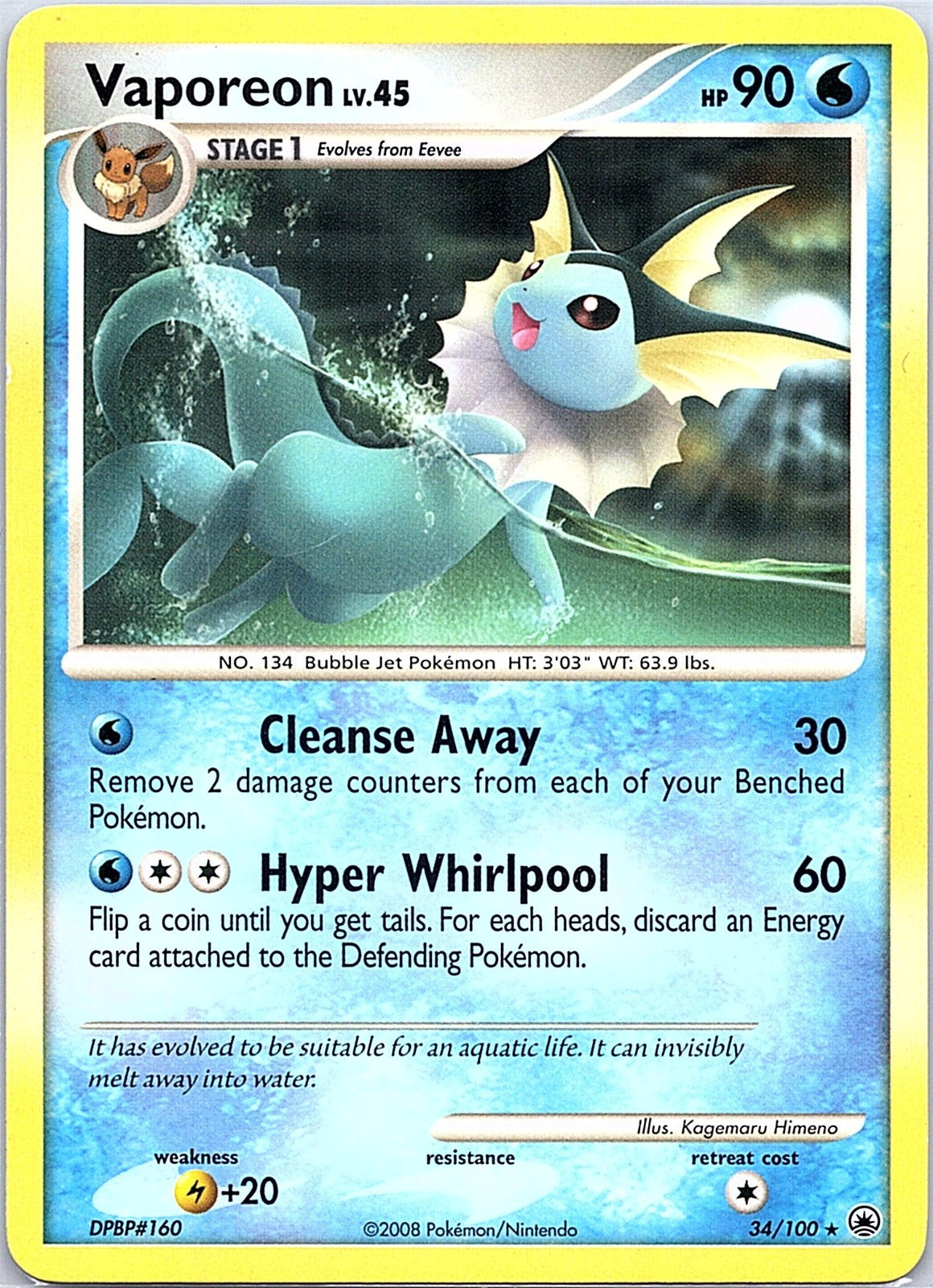 2008 - Pokémon TCG - Vaporeon - Majestic Dawn - 34/100 - LP