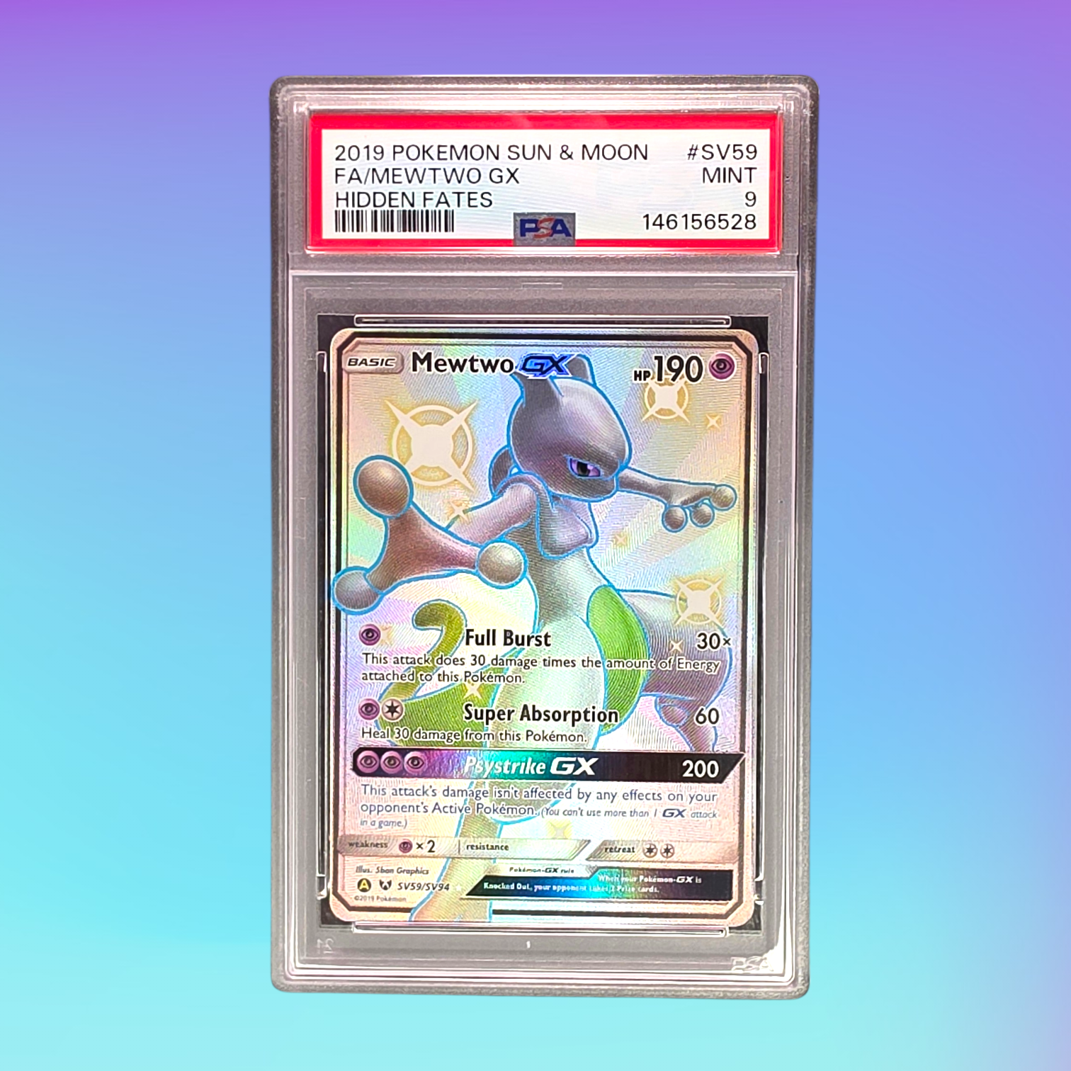2019 - Pokémon TCG - Mewtwo GX Hidden Fates: Shiny Vault - SV59/SV94 - PSA 9