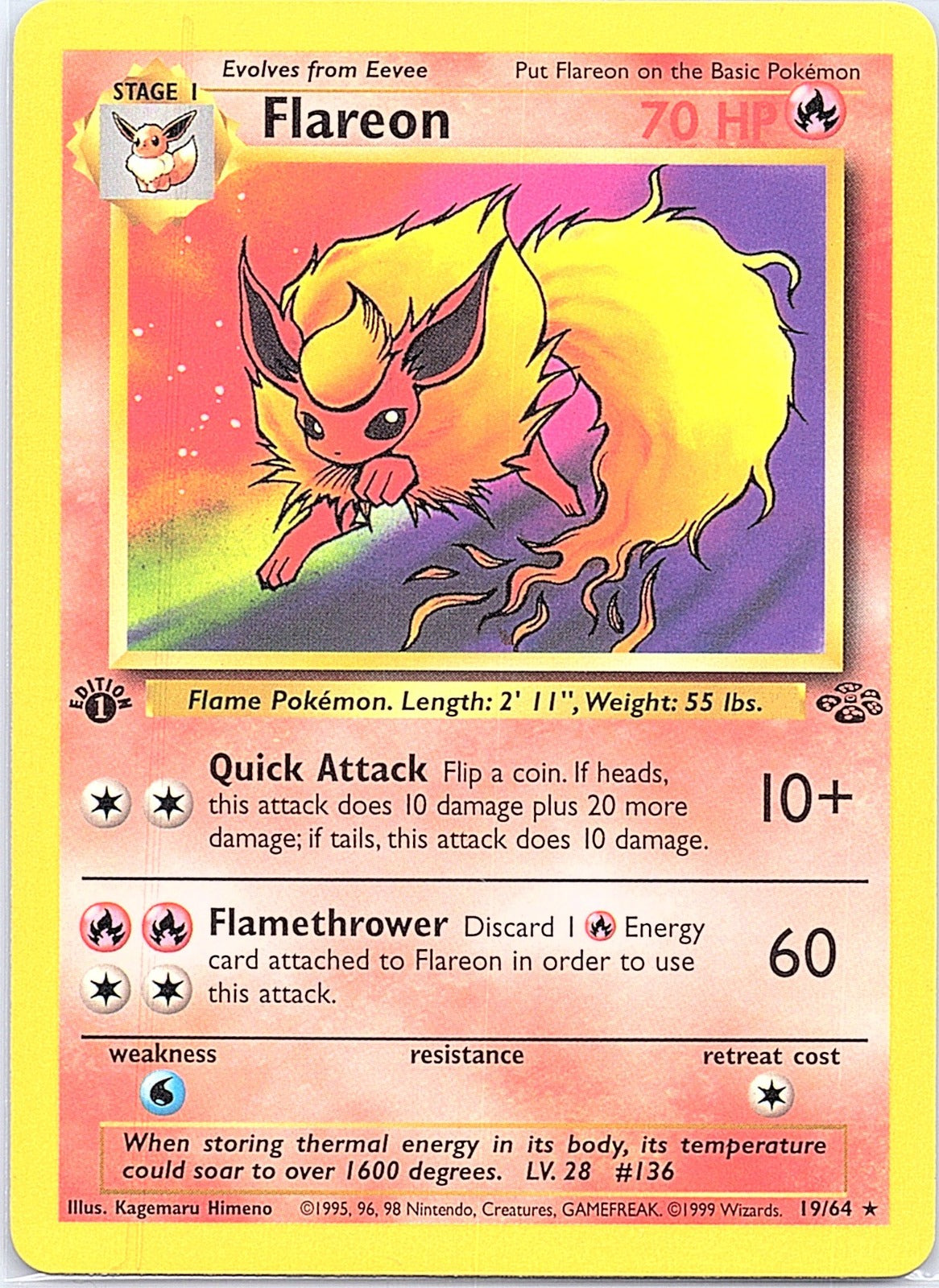 1999 - Pokémon TCG - Flareon (19) - Jungle - 19/64 - LP - Unlimited