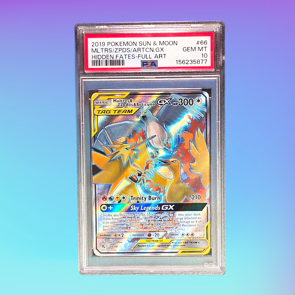 2019 - Pokémon TCG - Moltres & Zapdos & Articuno GX (Full Art) Hidden Fates - 66/68 - PSA 10