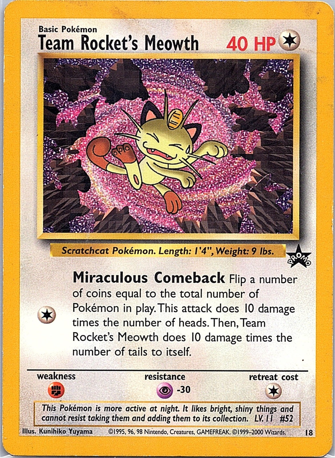 1999 - Pokémon TCG - Team Rocket's Meowth - WoTC Promo - 18/53 - MP